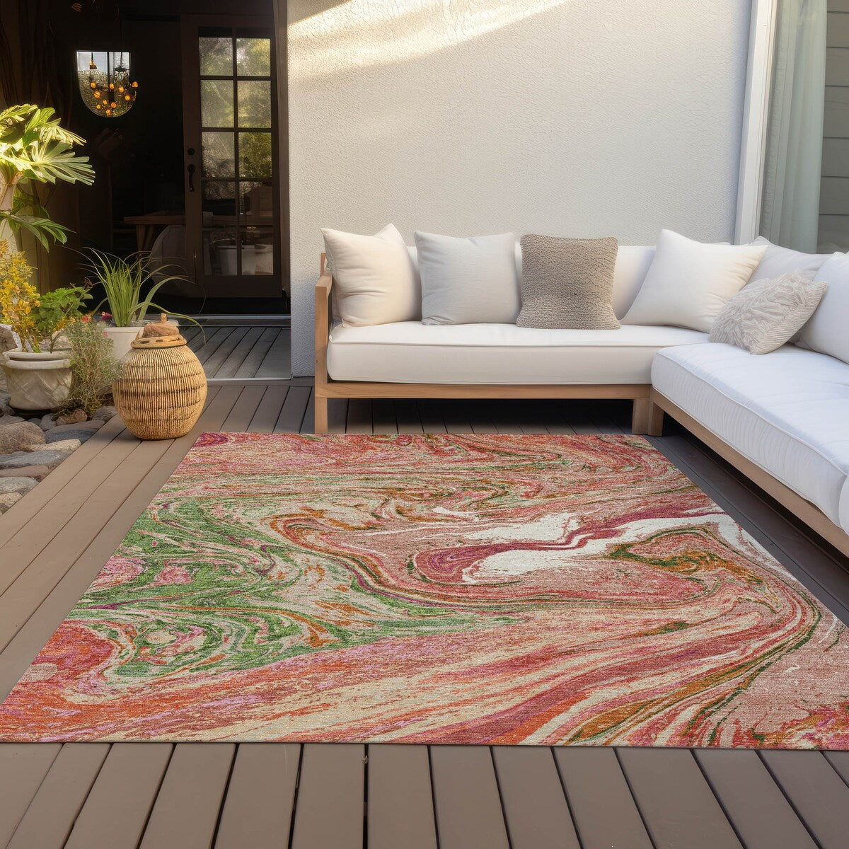 Tapis Chantille abstrait à motifs de coups de pinceau, lavable en machine, pour intérieur et extérieur