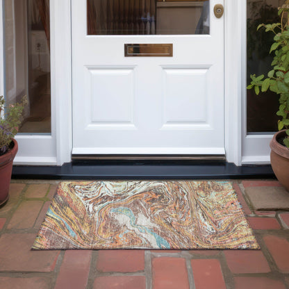 Tapis Chantille abstrait à motifs de coups de pinceau, lavable en machine, pour intérieur et extérieur