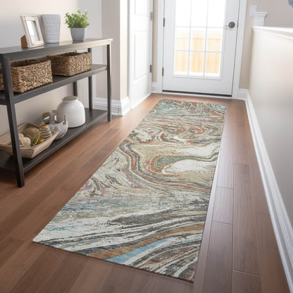 Tapis Chantille abstrait à motifs de coups de pinceau, lavable en machine, pour intérieur et extérieur