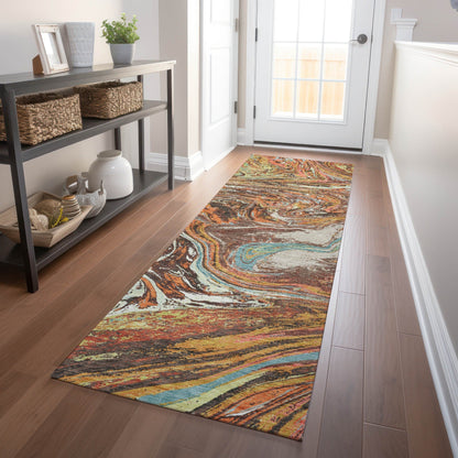 Tapis Chantille abstrait à motifs de coups de pinceau, lavable en machine, pour intérieur et extérieur