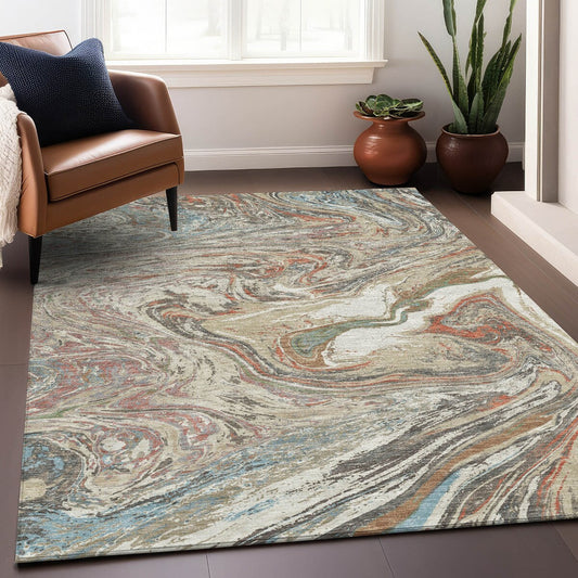 Tapis Chantille abstrait à motifs de coups de pinceau, lavable en machine, pour intérieur et extérieur
