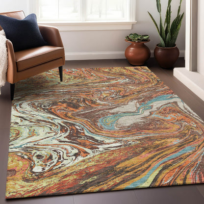 Tapis Chantille abstrait à motifs de coups de pinceau, lavable en machine, pour intérieur et extérieur