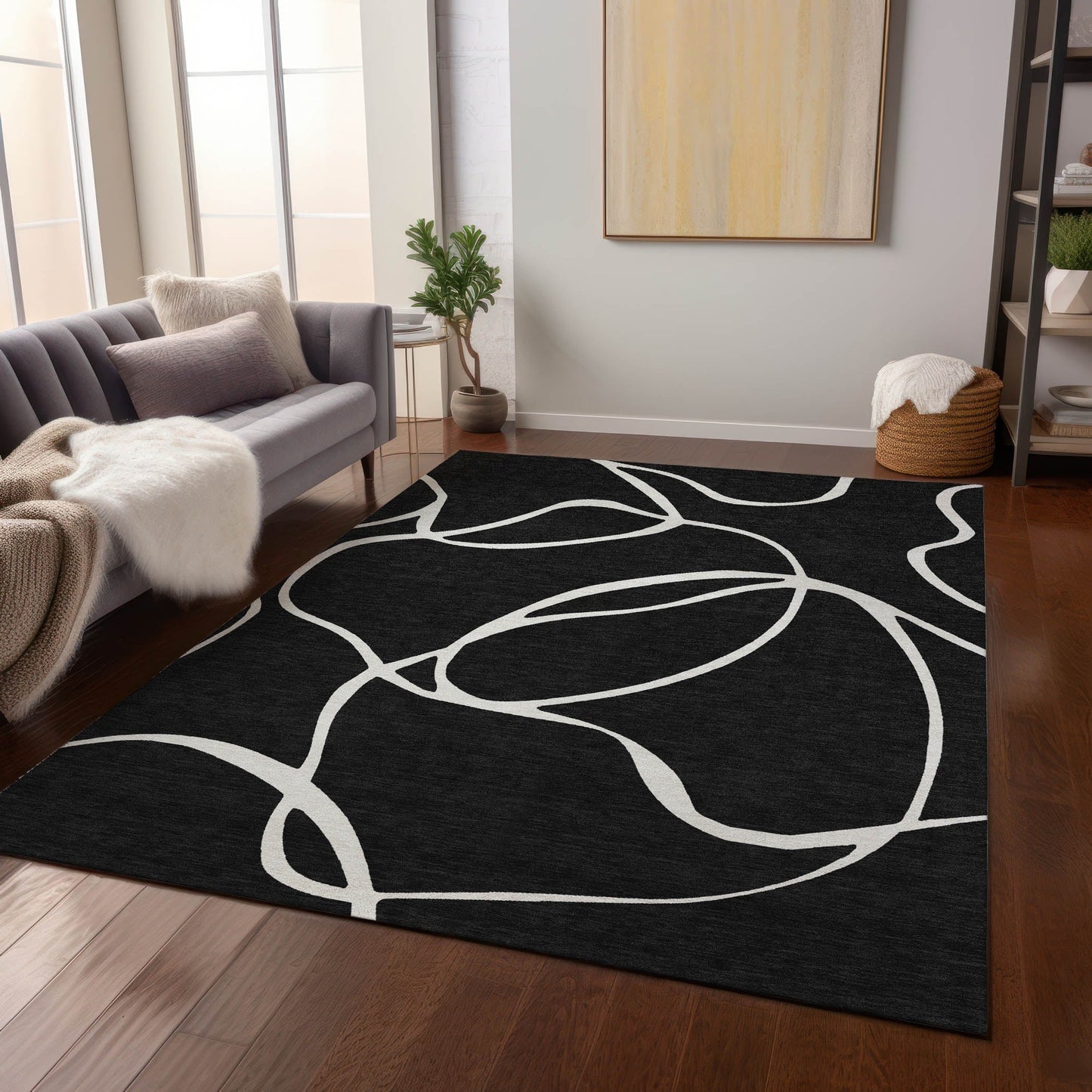 Tapis Chantille moderne abstrait lavable en machine pour intérieur/extérieur