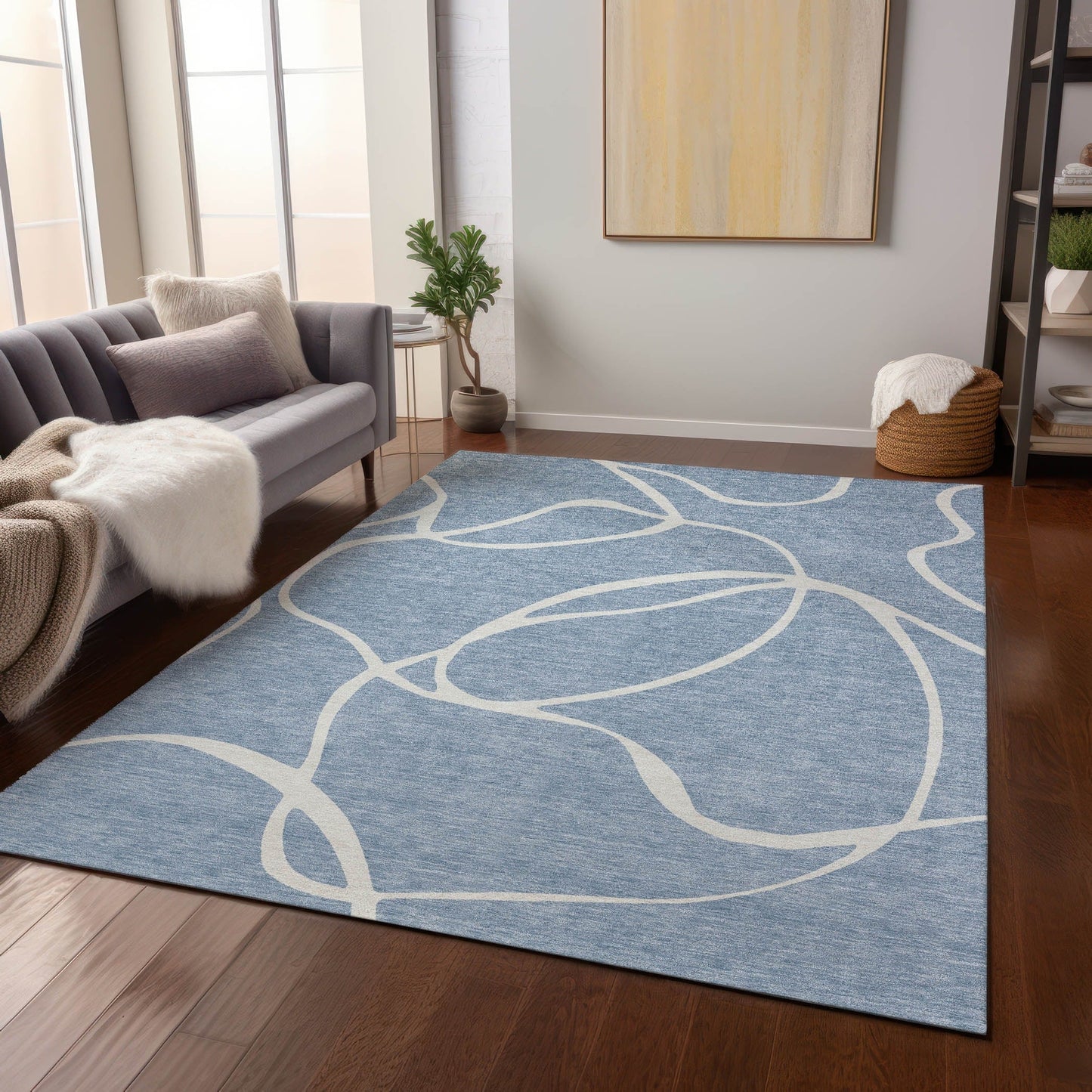 Tapis Chantille moderne abstrait lavable en machine pour intérieur/extérieur