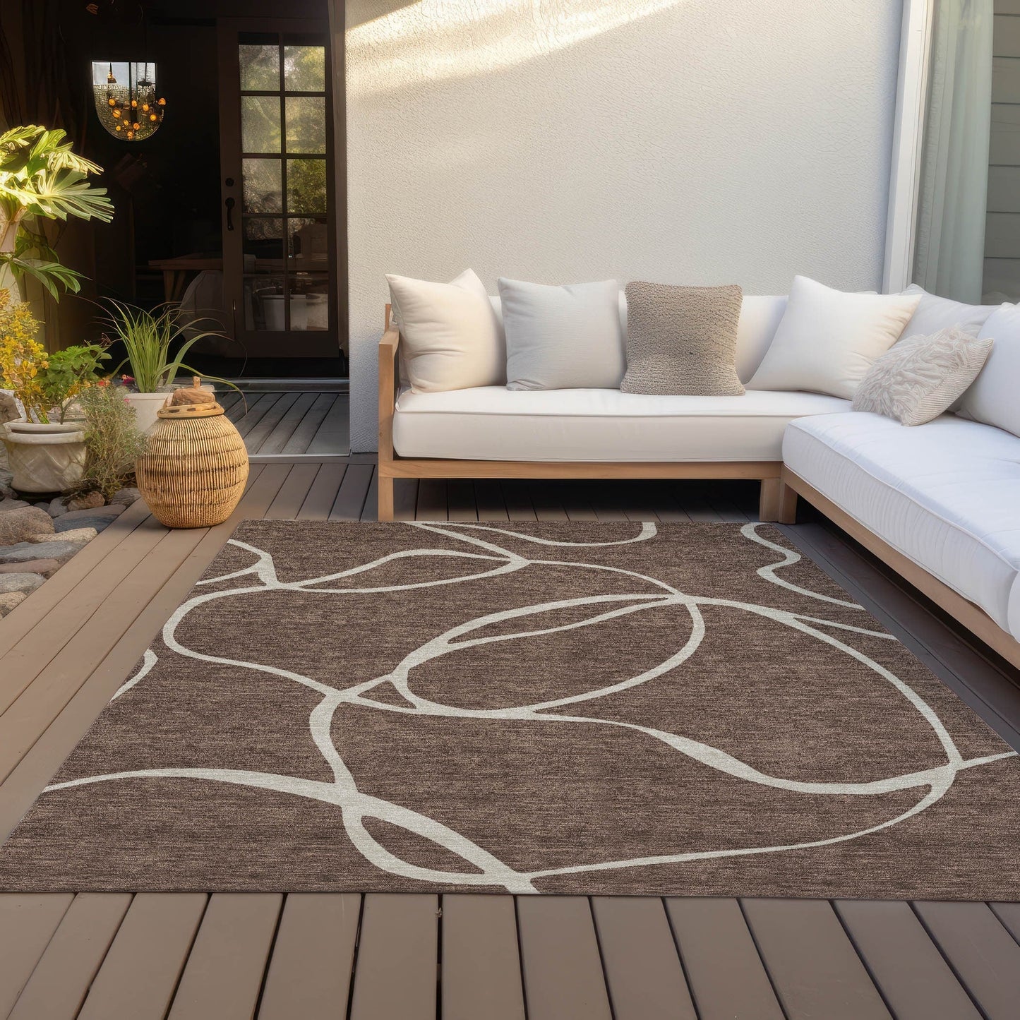 Tapis Chantille moderne abstrait lavable en machine pour intérieur/extérieur