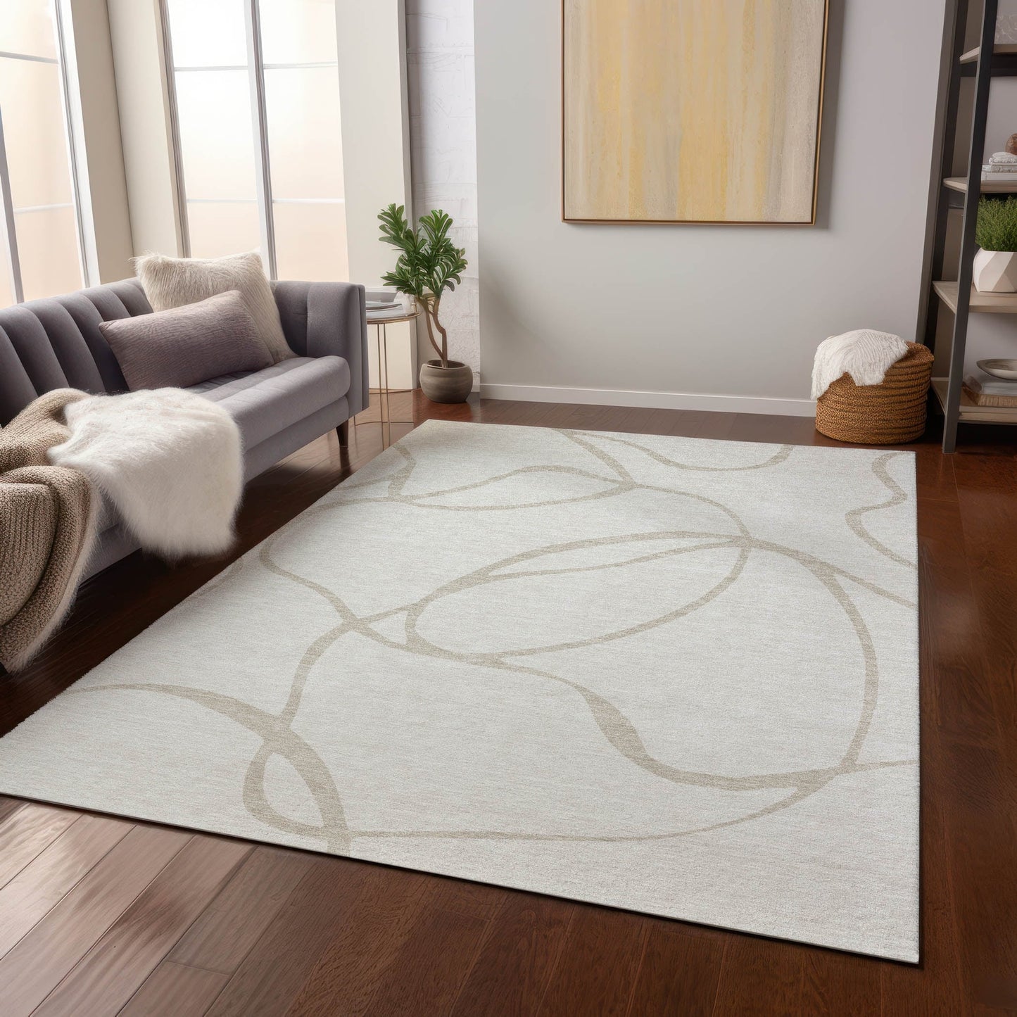 Tapis Chantille moderne abstrait lavable en machine pour intérieur/extérieur