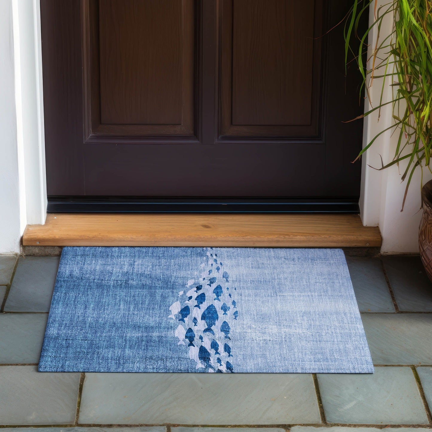 Tapis Chantille moderne Sea Life lavable en machine pour intérieur/extérieur