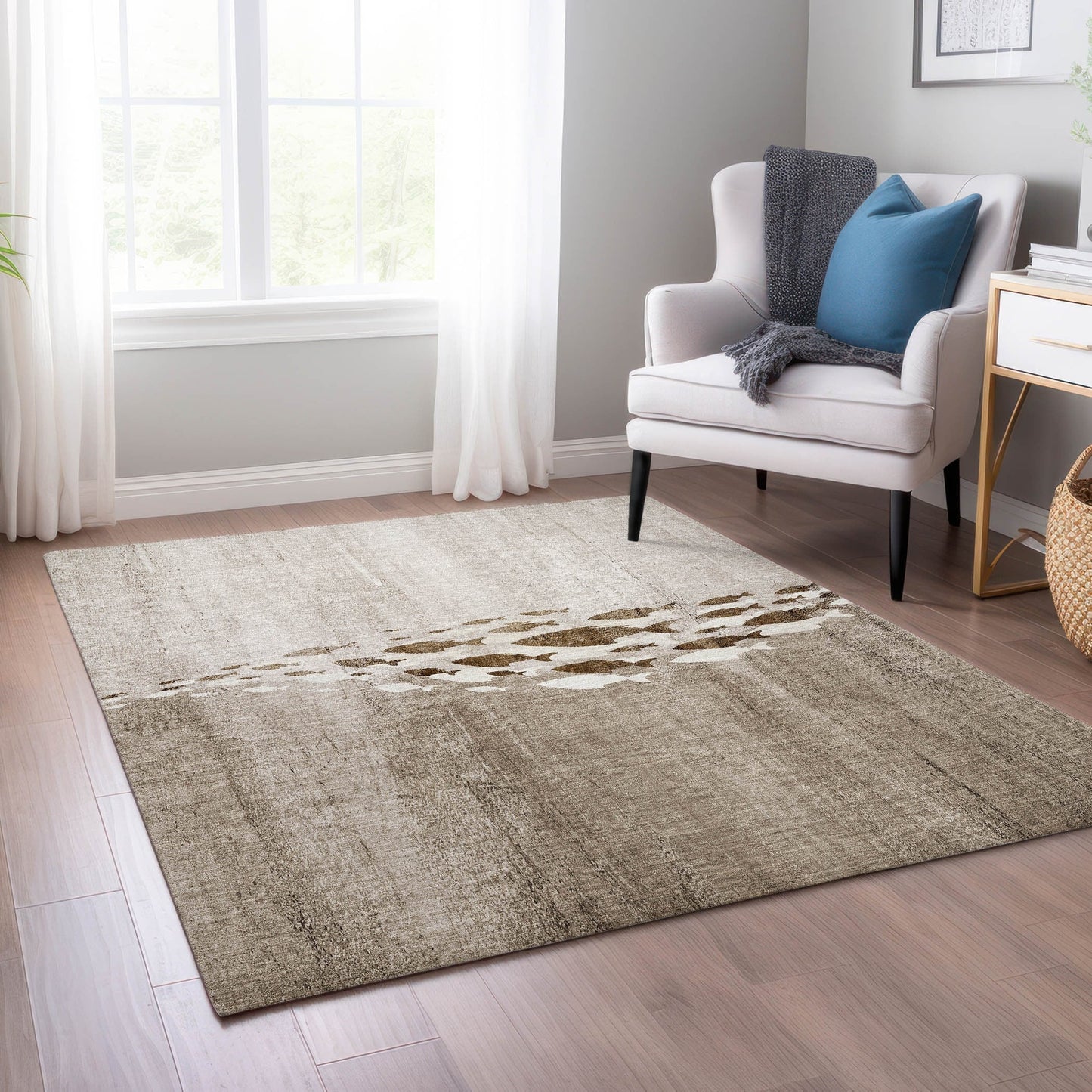 Tapis Chantille moderne Sea Life lavable en machine pour intérieur/extérieur
