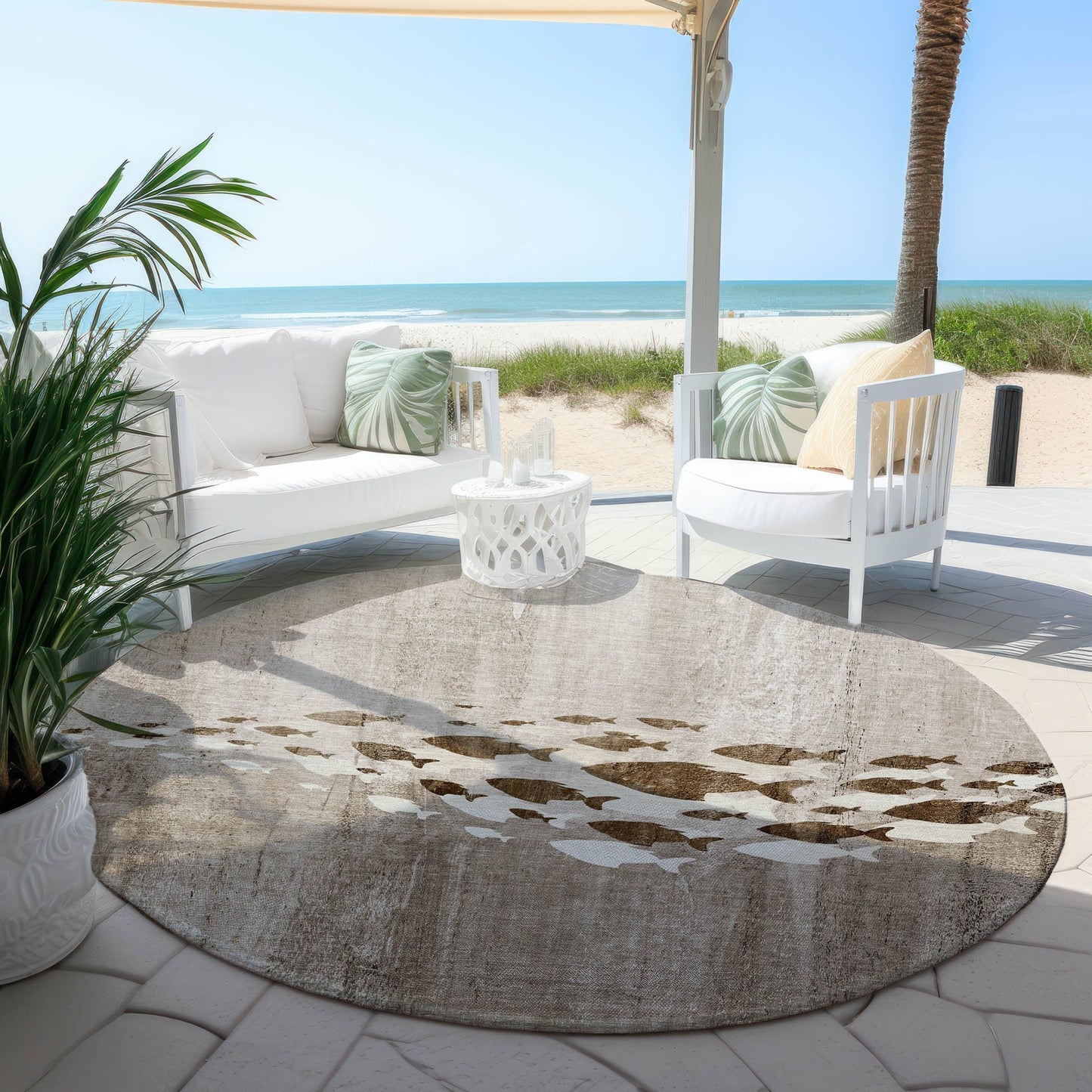 Tapis Chantille moderne Sea Life lavable en machine pour intérieur/extérieur