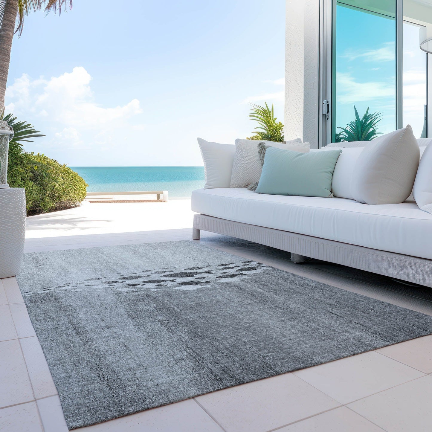Tapis Chantille moderne Sea Life lavable en machine pour intérieur/extérieur