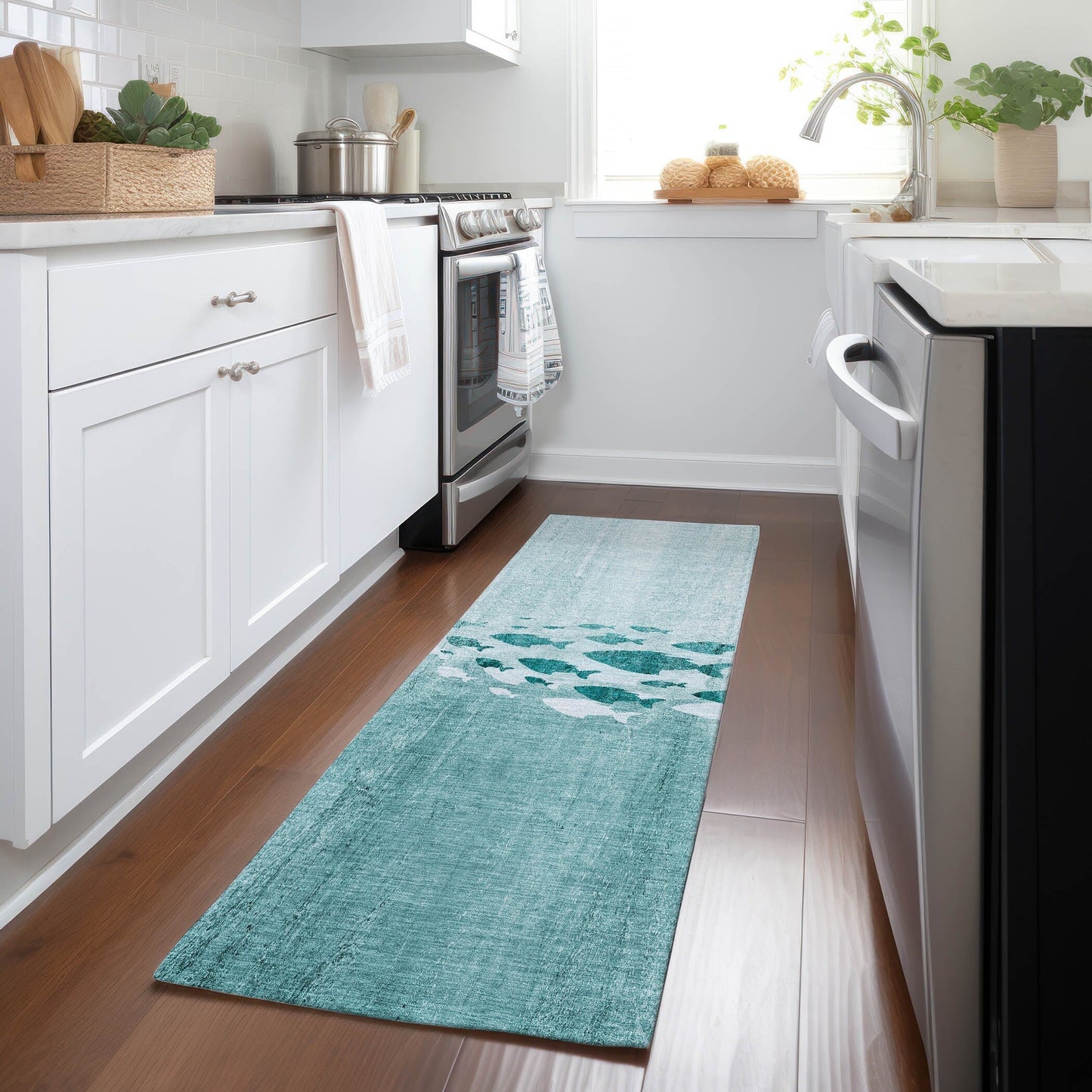 Tapis Chantille moderne Sea Life lavable en machine pour intérieur/extérieur