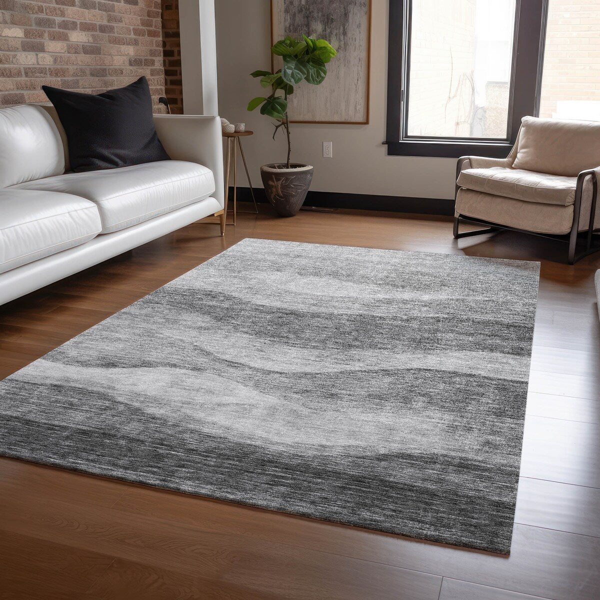 Tapis Chantille contemporain à vagues lavable en machine pour intérieur/extérieur