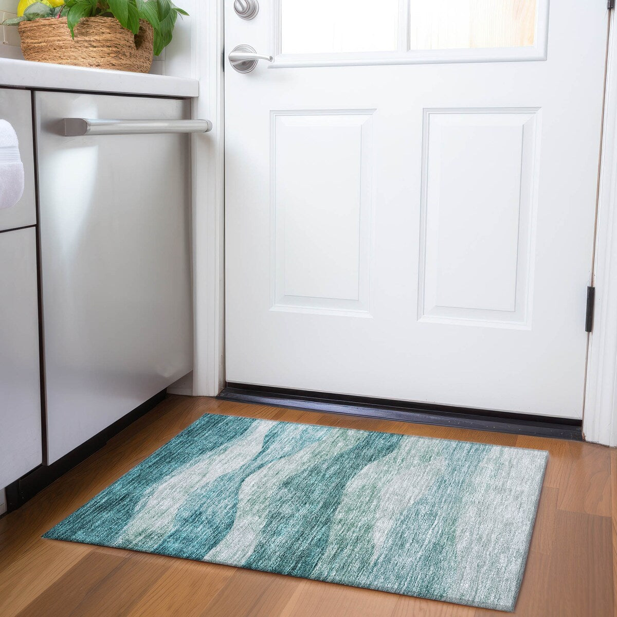 Tapis Chantille contemporain à vagues lavable en machine pour intérieur/extérieur