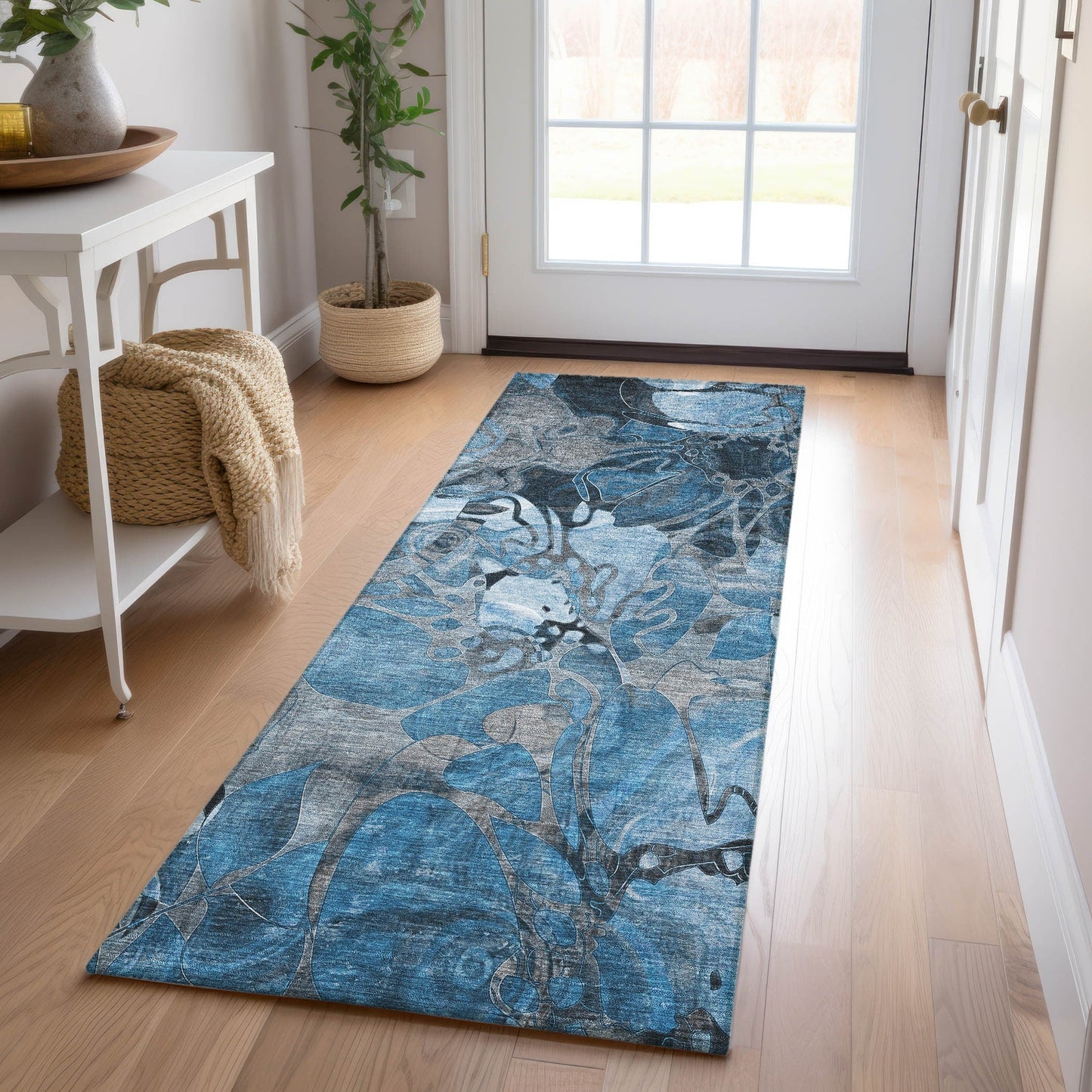 Tapis Chantille floral moderne lavable en machine pour intérieur/extérieur