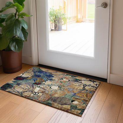 Tapis Chantille floral moderne lavable en machine pour intérieur/extérieur