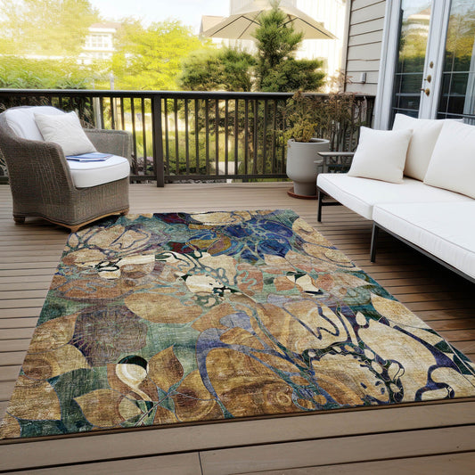 Tapis Chantille floral moderne lavable en machine pour intérieur/extérieur