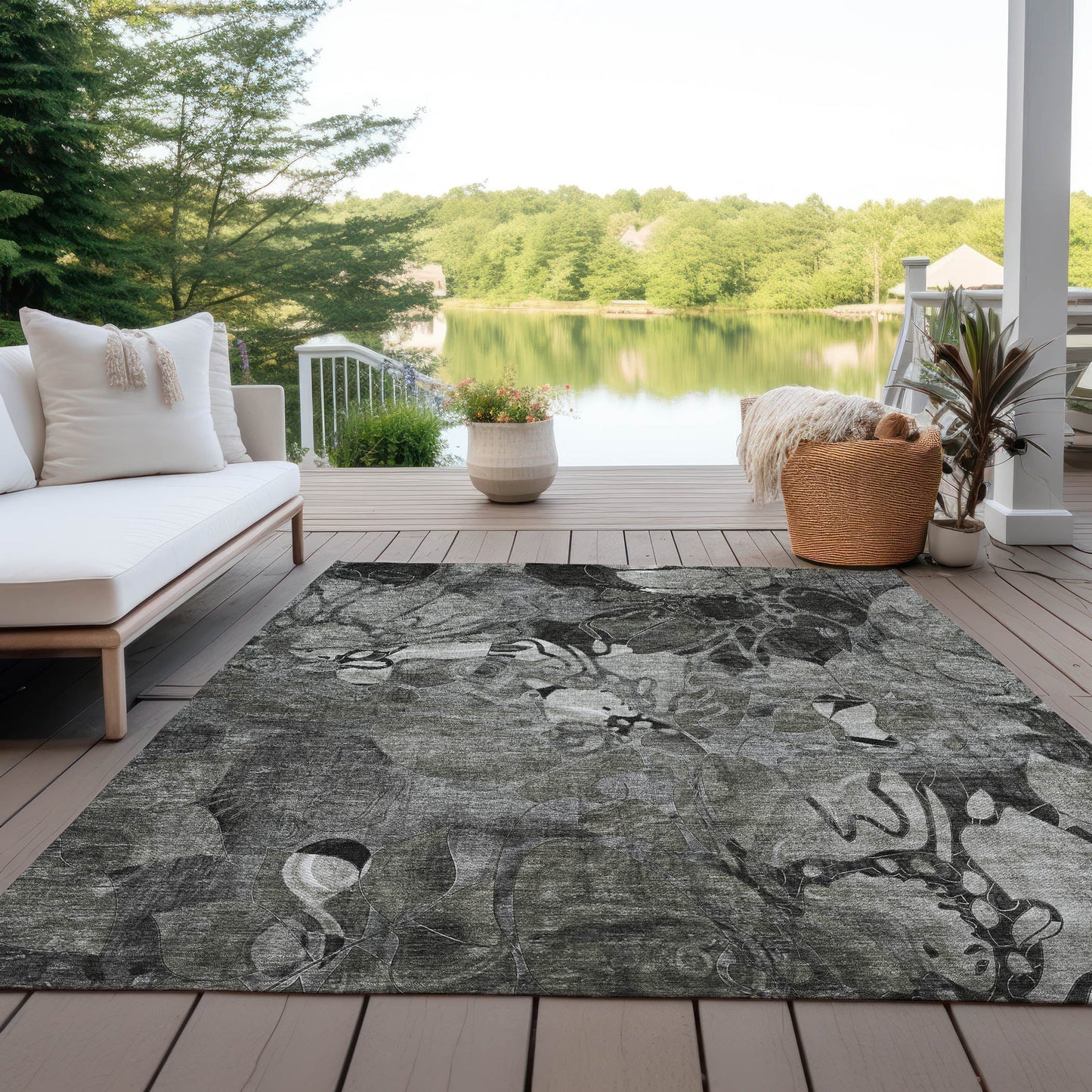Tapis Chantille floral moderne lavable en machine pour intérieur/extérieur