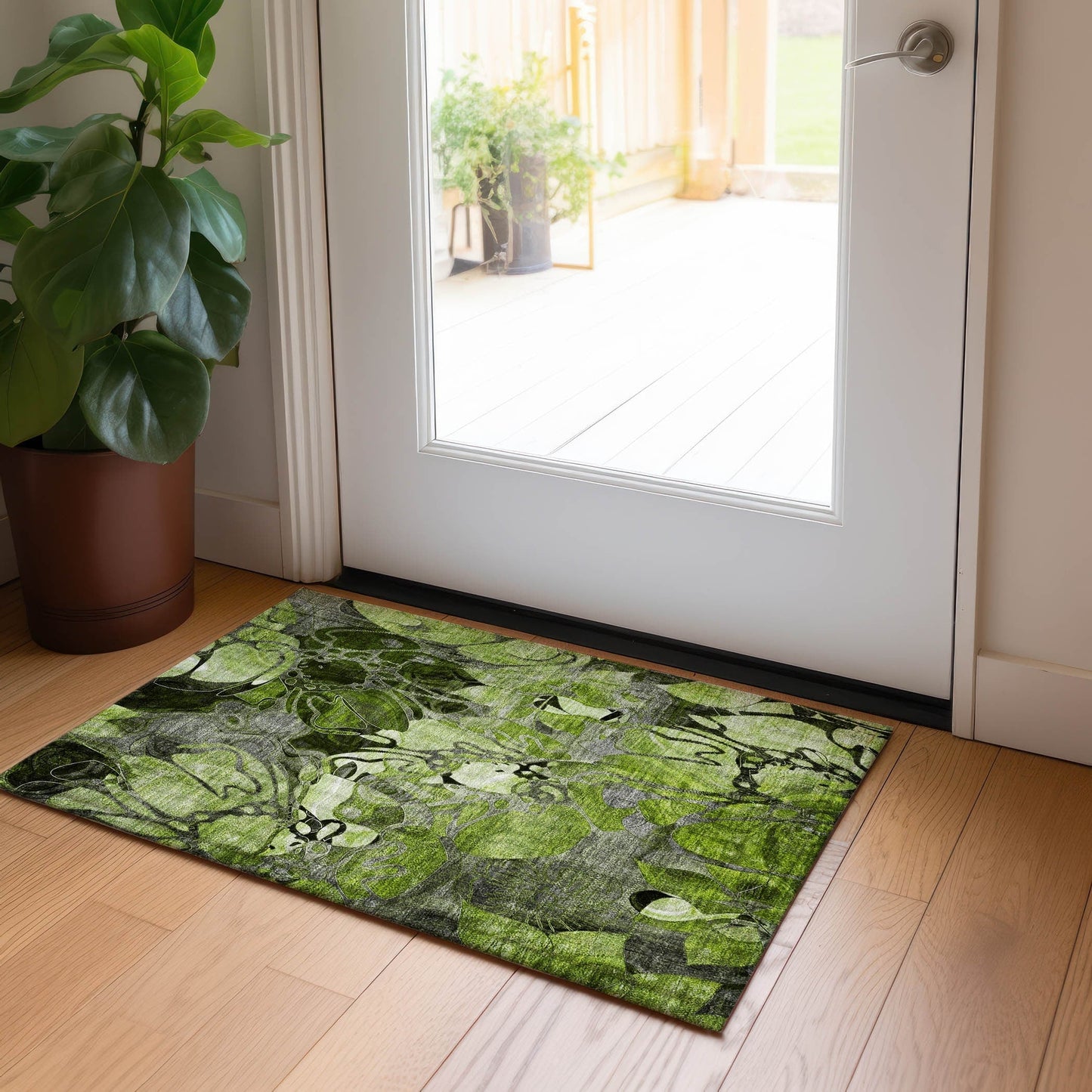 Tapis Chantille floral moderne lavable en machine pour intérieur/extérieur