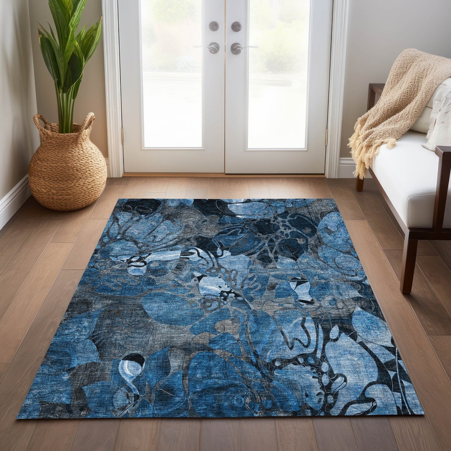 Tapis Chantille floral moderne lavable en machine pour intérieur/extérieur