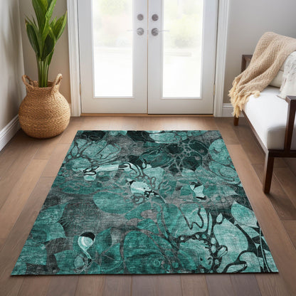 Tapis Chantille floral moderne lavable en machine pour intérieur/extérieur