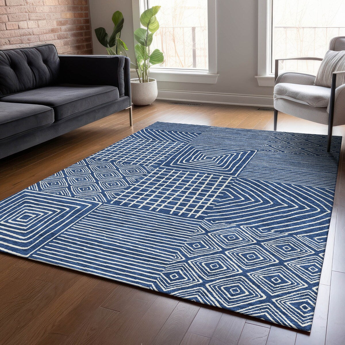 Tapis Chantille moderne en mosaïque lavable en machine pour intérieur/extérieur