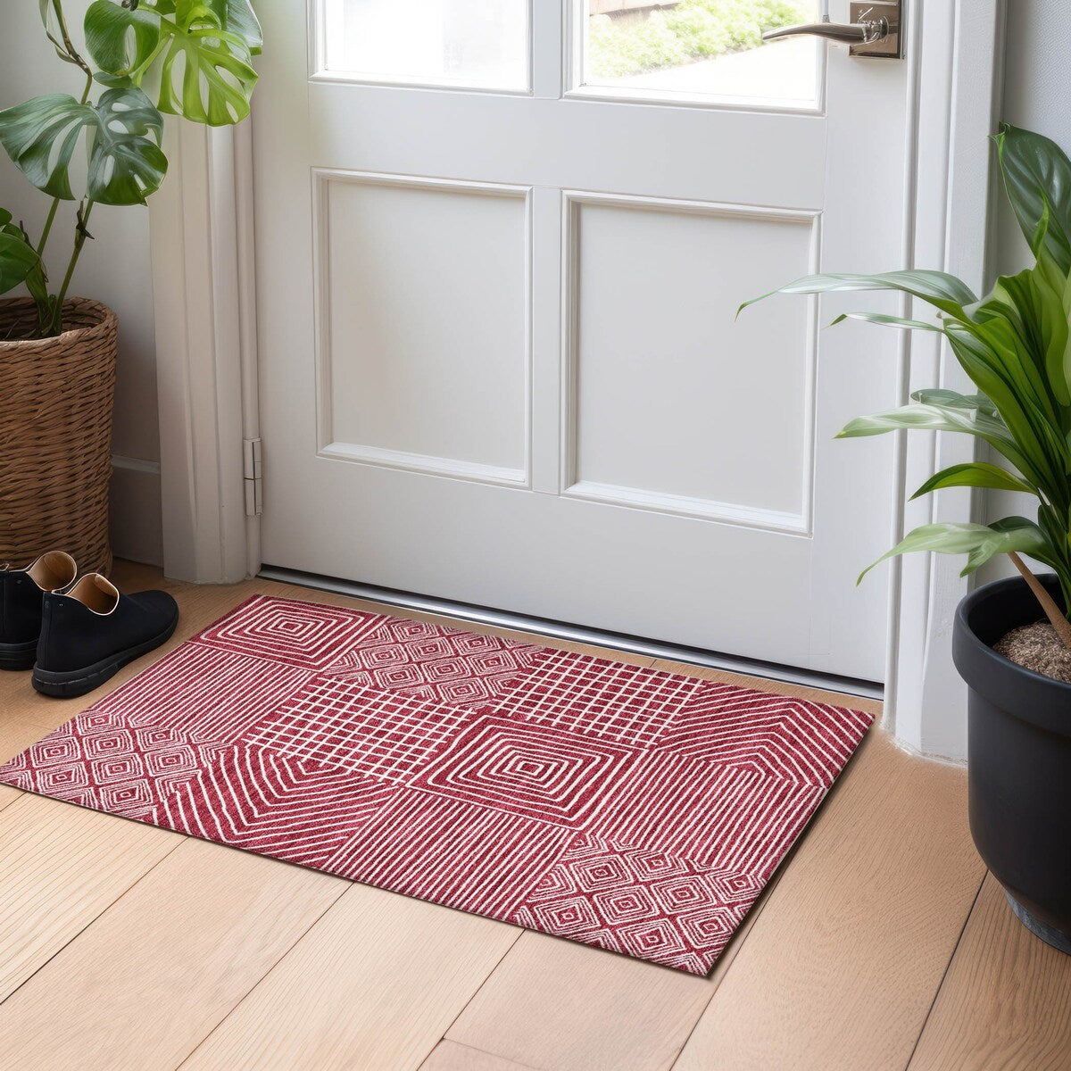Tapis Chantille moderne en mosaïque lavable en machine pour intérieur/extérieur