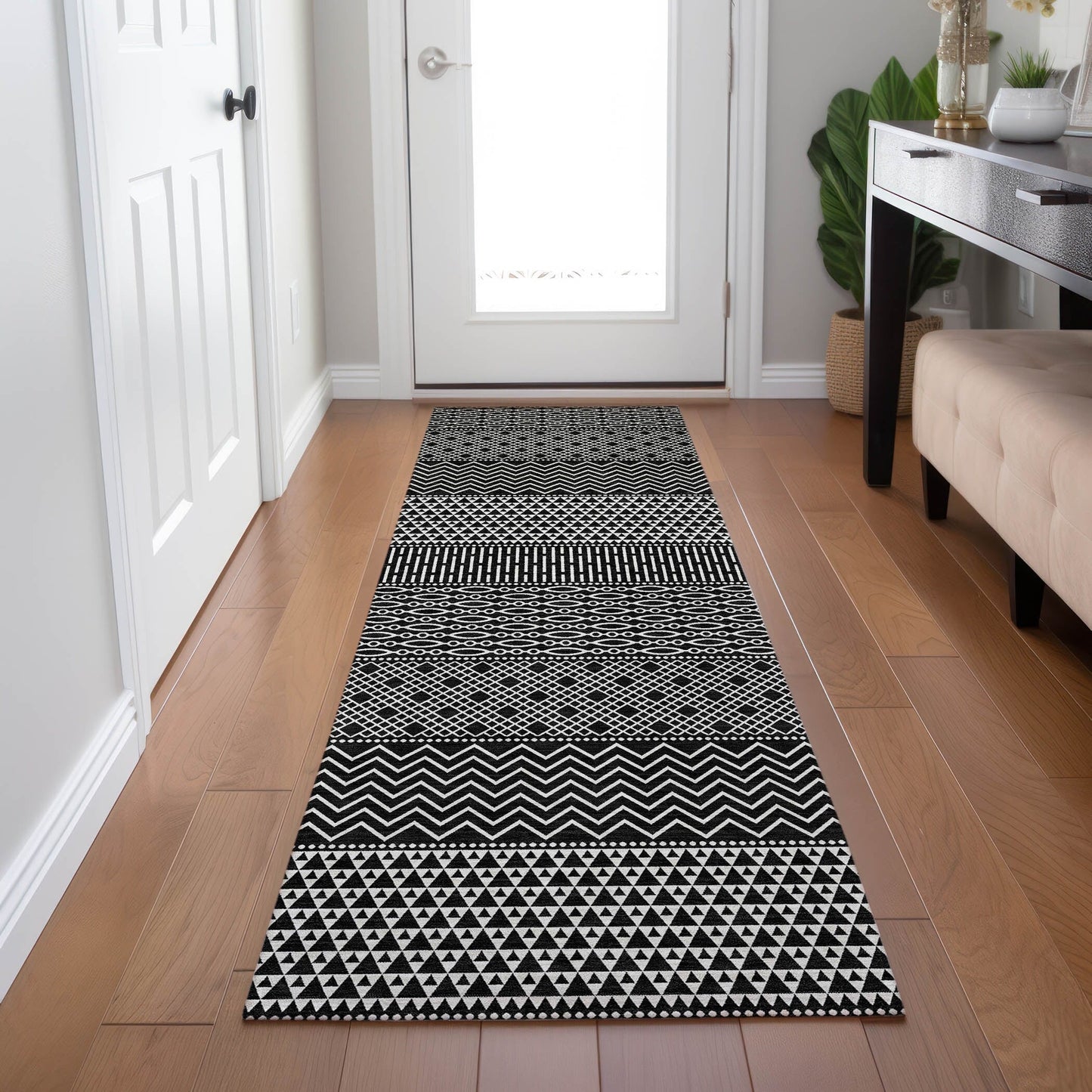 Tapis Chantille moderne à rayures lavable en machine pour intérieur/extérieur