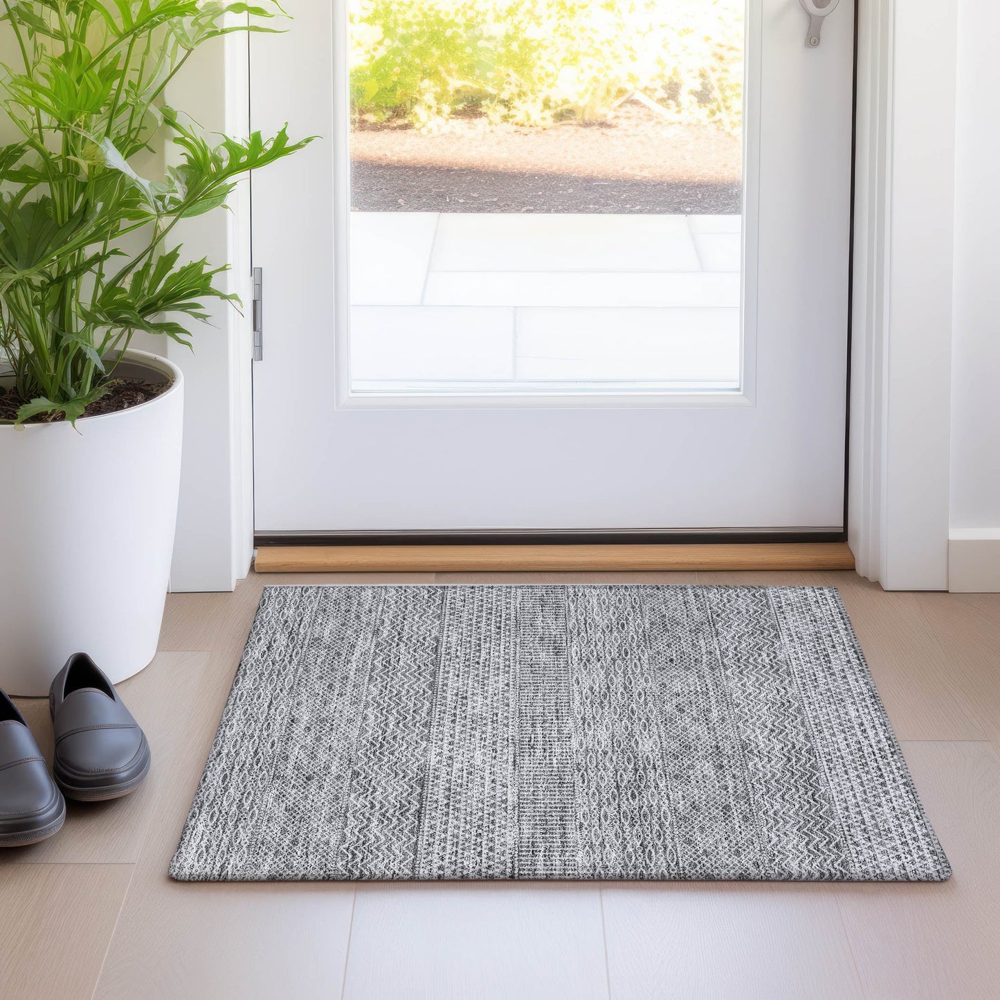 Tapis Chantille moderne à rayures lavable en machine pour intérieur/extérieur