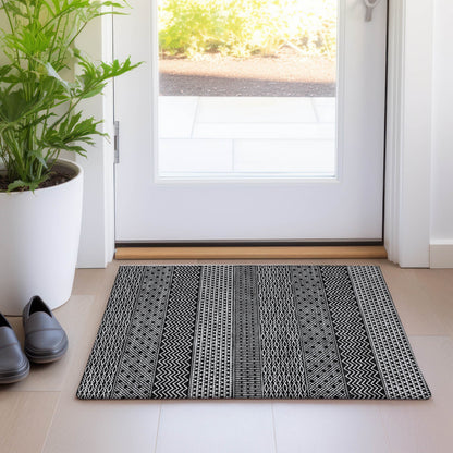 Tapis Chantille moderne à rayures lavable en machine pour intérieur/extérieur