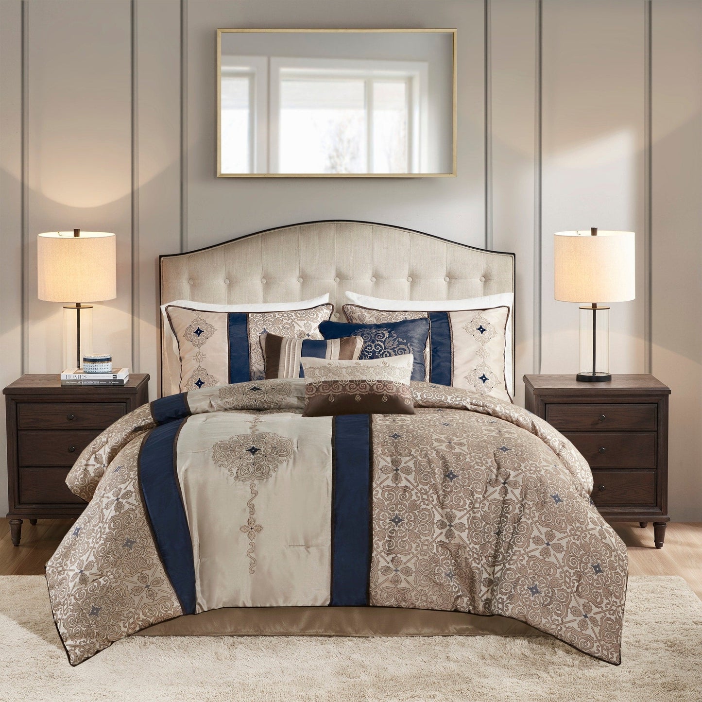 Madison Park Blaine Ensemble de couette jacquard 7 pièces avec coussins décoratifs