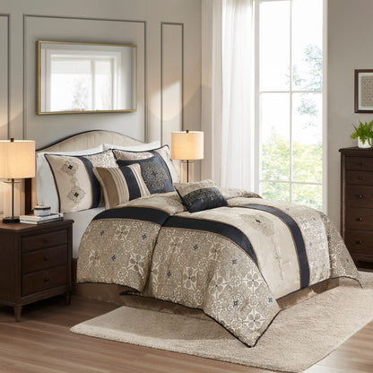 Madison Park Blaine Ensemble de couette jacquard 7 pièces avec coussins décoratifs