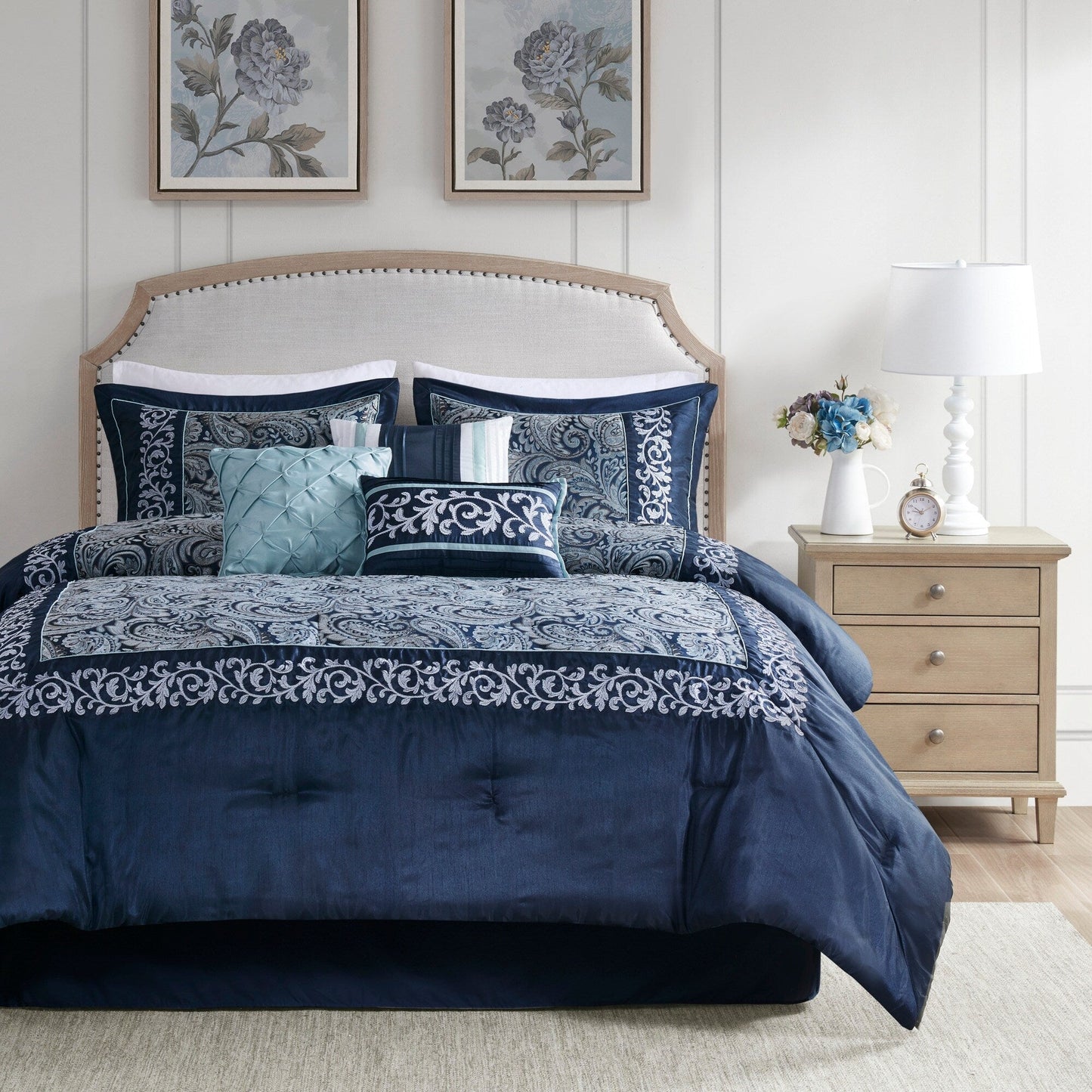 Ensemble de couette jacquard Madison Park Elaine bleu marine 7 pièces
