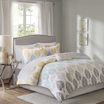 Madison Park Essentials Pelham Bay Parure de lit 9 pièces jaune/aqua avec draps en coton