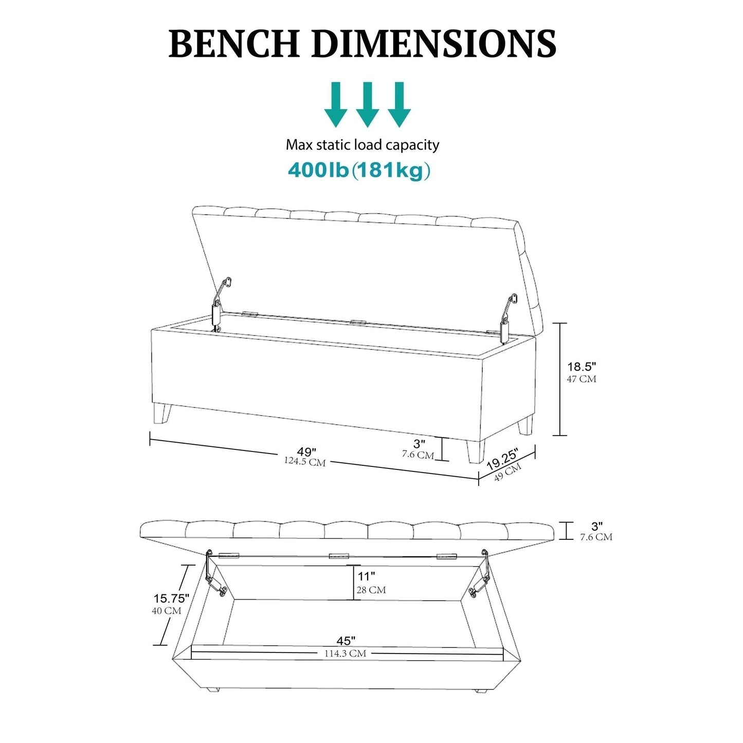 Banc de rangement rembourré à plateau capitonné Sasha de Madison Park