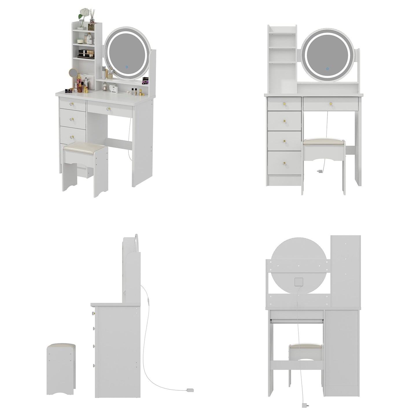 Ensemble coiffeuse avec miroir tactile et tabouret