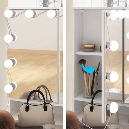 Coiffeuse avec miroir à trois volets et éclairage certifié, plateau en verre