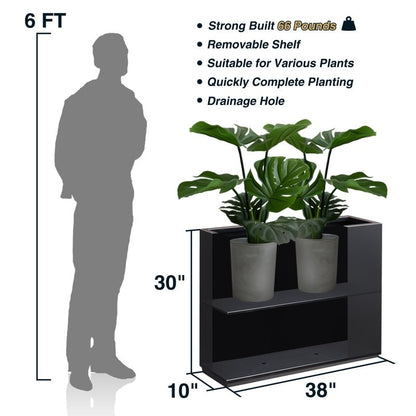 Jardinière métallique lourde pour plantes d'extérieur, 96 x 25 x 76 cm (L x l x H) de hauteur et de longueur, avec séparateur en métal - 96 x 76 x 25 cm