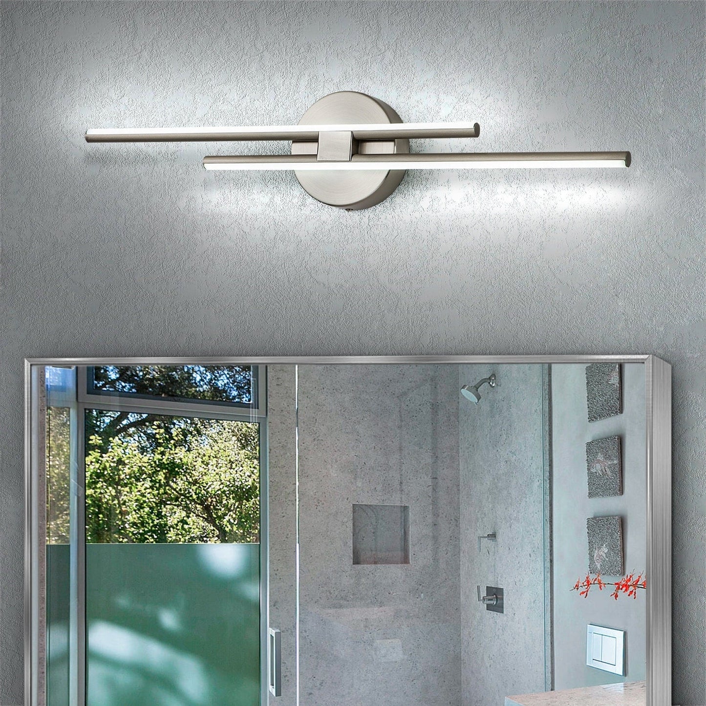 Applique murale linéaire minimaliste en métal à 2 lumières à LED et intensité variable