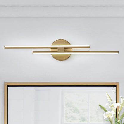 Applique murale linéaire minimaliste en métal à 2 lumières à LED et intensité variable