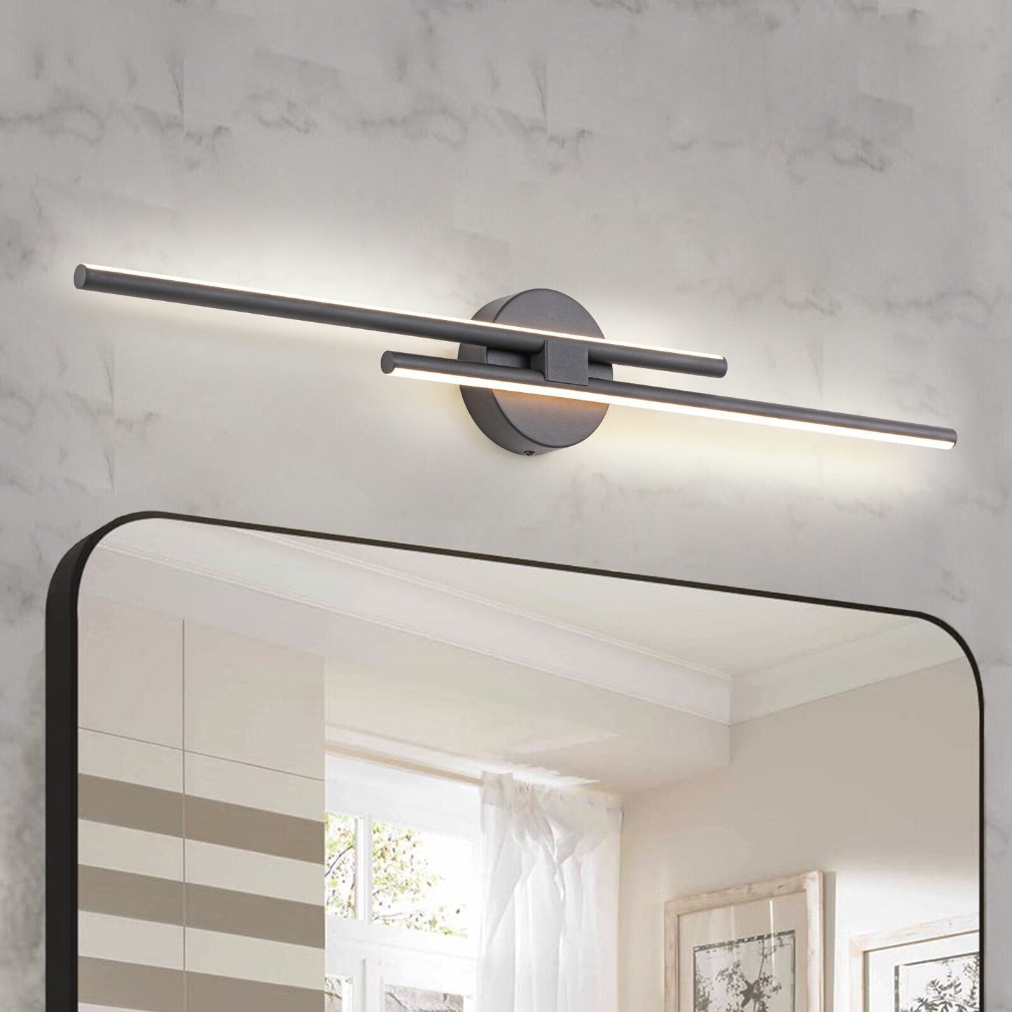 Applique murale linéaire minimaliste en métal à 2 lumières à LED et intensité variable