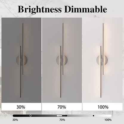 Applique murale linéaire minimaliste en métal à 2 lumières à LED et intensité variable