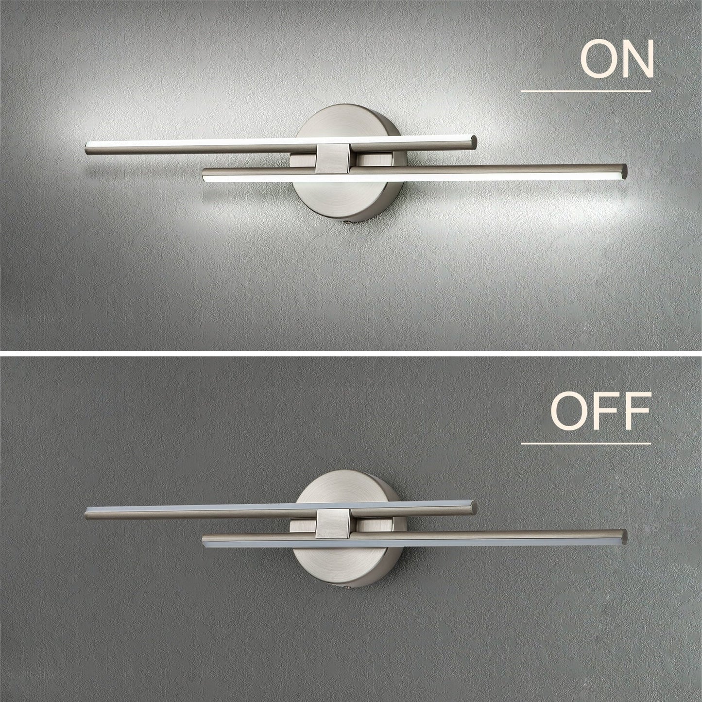 Applique murale linéaire minimaliste en métal à 2 lumières à LED et intensité variable