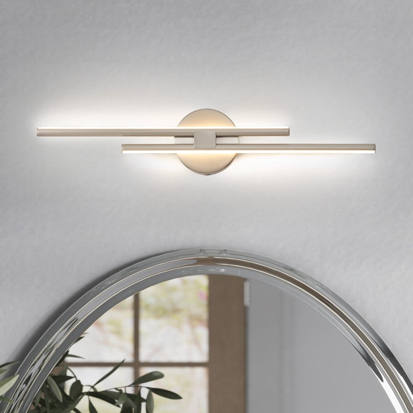 Applique murale linéaire minimaliste en métal à 2 lumières à LED et intensité variable
