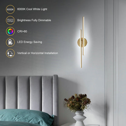 Applique murale linéaire minimaliste en métal à 2 lumières à LED et intensité variable
