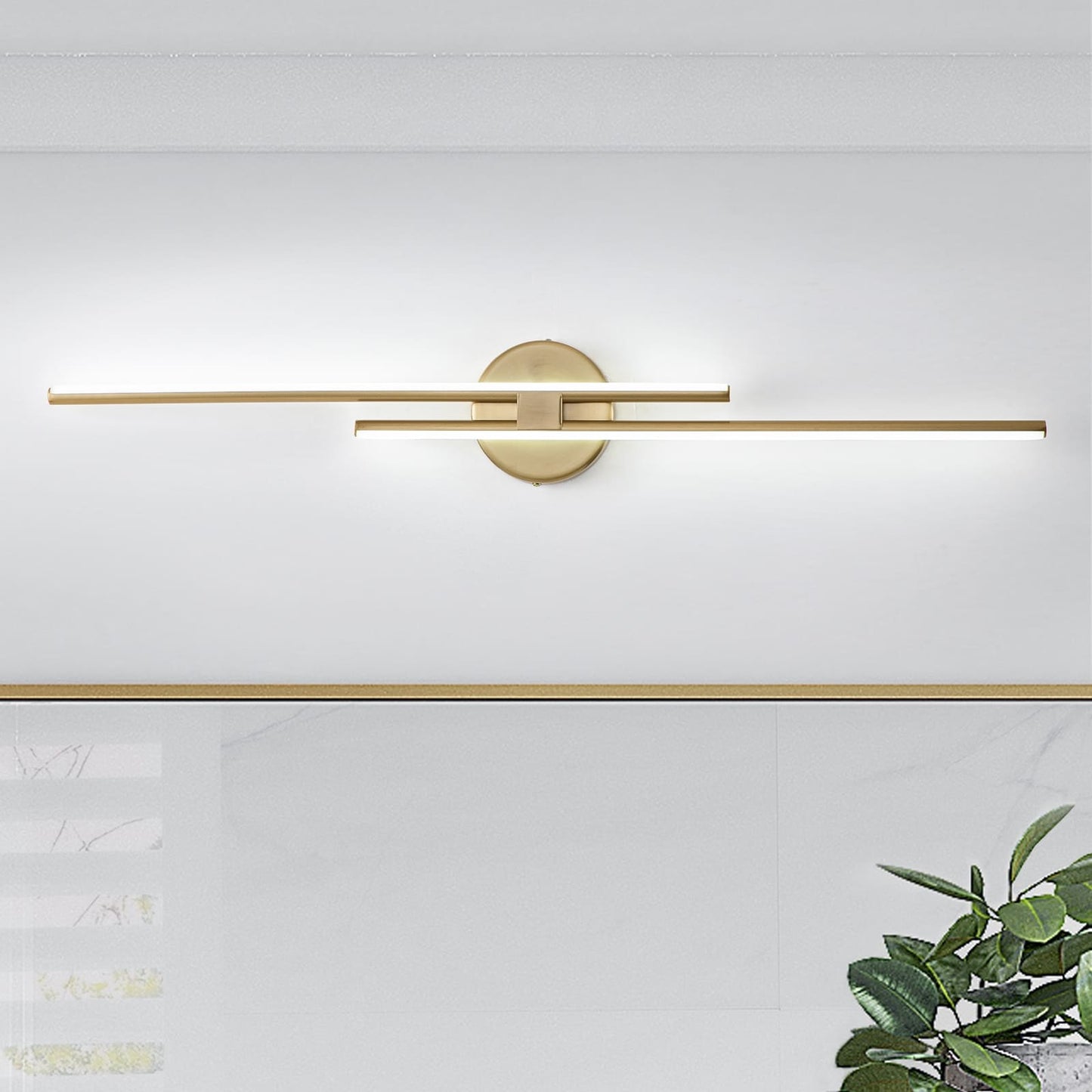 Applique murale linéaire minimaliste en métal à 2 lumières à LED et intensité variable