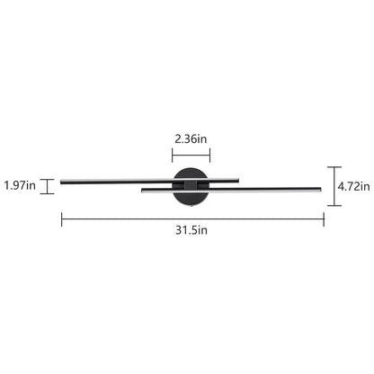Applique murale linéaire minimaliste en métal à 2 lumières à LED et intensité variable