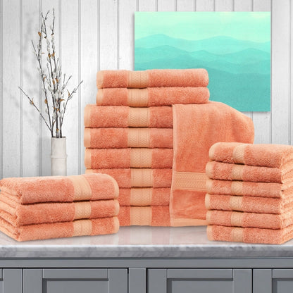 Ensemble de 18 serviettes de bain en rayonne de bambou et coton de qualité supérieure (6 serviettes de bain, 6 serviettes à main, 6 serviettes pour le visage)