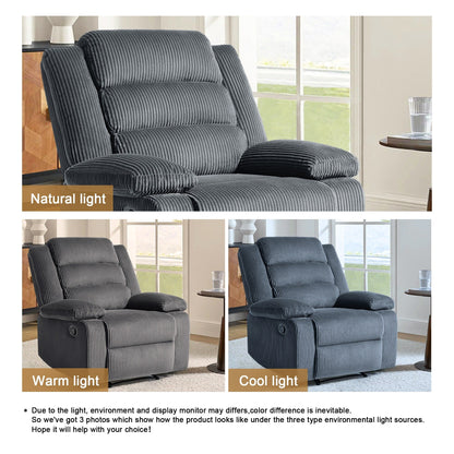 Modern Corduroy Manual Recliner Chair, Lounger Adjustable Recliners with Wide Armrest