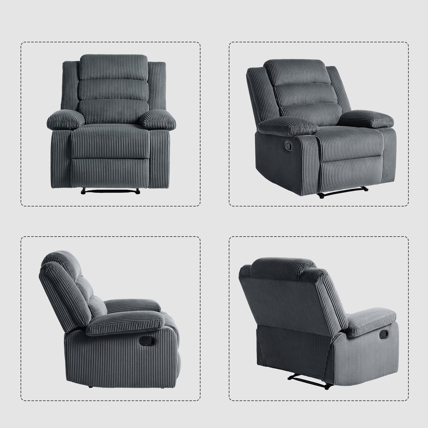Modern Corduroy Manual Recliner Chair, Lounger Adjustable Recliners with Wide Armrest