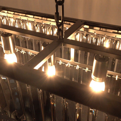 Lustre contemporain en cristal gris fumé et noir de 47 po, luminaire suspendu linéaire à deux niveaux pour îlot de cuisine et salle à manger